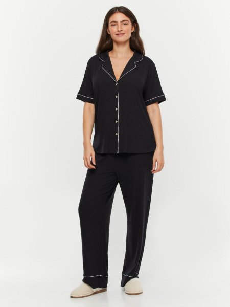 מארז פיג’מה מכופתרת ריב חולצה קצרה